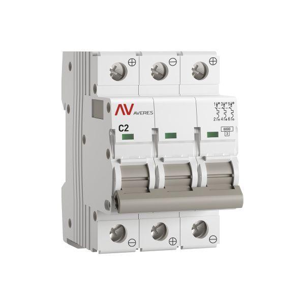 выключатель автоматический модульный 3п c 2а 6ка av-6 averes ekf mcb6-dc-3-02c-av от BTSprom.by