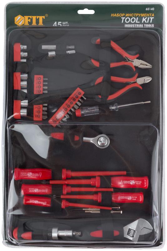  Набор инструмента 45шт (отвертки биты ключ разводной пасс.-мини) матерчатый чехол FIT 65140 фото в каталоге от BTSprom.by