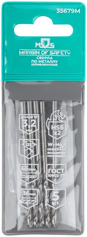  Сверло по металлу HSS шлифованные угол заточки 135град. 3.2х65мм (уп.5шт) MOS 35679М фото в каталоге от BTSprom.by