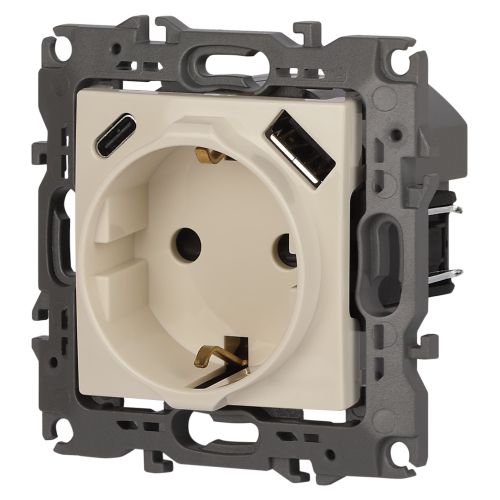  Розетка Эра12 12-4108-02 16А 250В 2P+E с USB type-A+C 5В-3А защ. шторки сл. кость Эра Б0067731 фото в каталоге от BTSprom.by