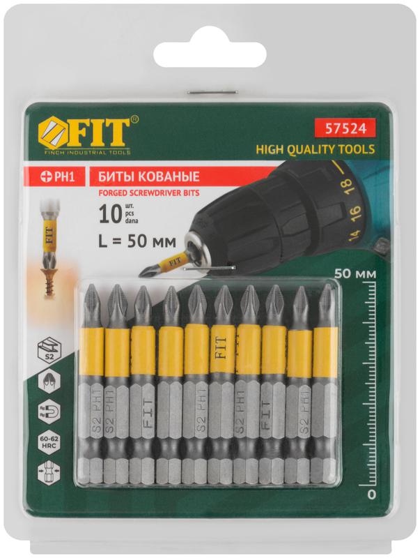  Набор бит кованые сталь S2 односторонние 50мм PH1 профи блистер (уп.10шт) FIT 57524 фото в каталоге от BTSprom.by