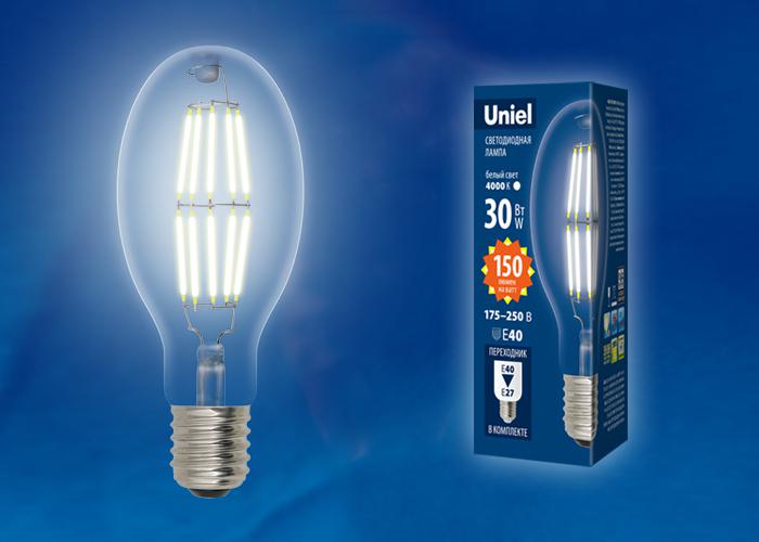 лампа светодиодная led-ed90-30w/dw/e40/cl glp05tr колба прозр. свет дневной бел. 6500к упак. картон uniel ul-00003761 от BTSprom.by