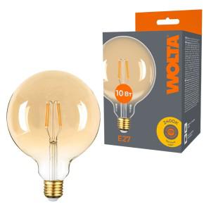 лампа светодиодная filament g125 10вт шар золотая 2400к e27 800лм 1/10/20 wolta wf-g125-10w2.4ke27 от BTSprom.by