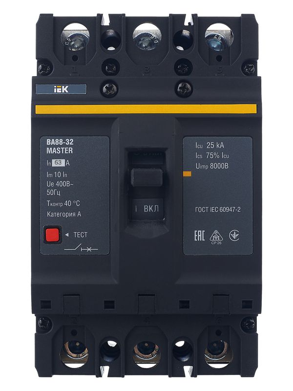  Выключатель автоматический 3п 63А 25кА ВА88-32 MASTER IEK SVA10-3-0063-02 фото в каталоге от BTSprom.by
