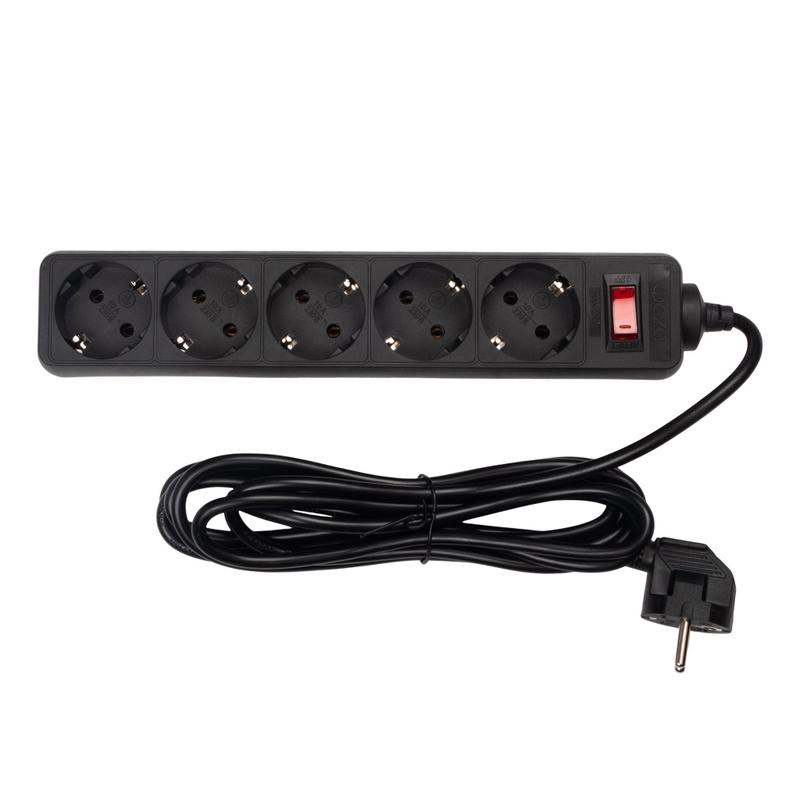 удлинитель с сетевым фильтром 5х3м с заземл. 10а ip20 fop-05gs-300 2.2квт пвс 3х0.75 с выкл. черн. фаzа 5007642 от BTSprom.by