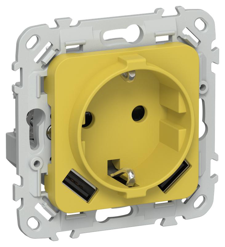 розетка 1-м сп flite рсюша11-0-флжк 16а с usb a+a 3.1а с заземл. с защ. шторками механизм желт. карри iek fi-r14-16-u21-d31-k44 от BTSprom.by