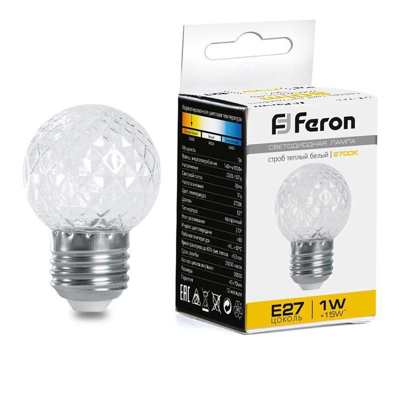 лампа-строб 1вт 230в e27 2700к g45 прозрачн. lb-377 feron 38208 от BTSprom.by