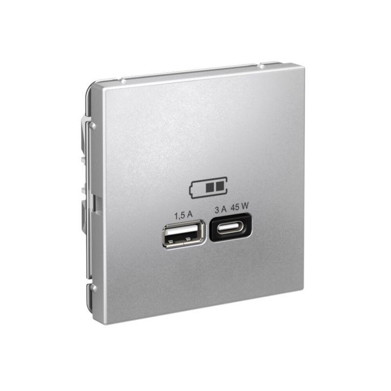  Розетка USB ArtGallery тип A+C 45Вт QC PD высокоскор. ЗУ механизм алюм. SE GAL000329 фото в каталоге от BTSprom.by
