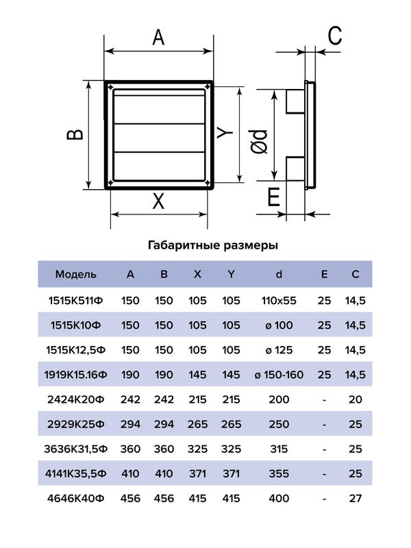  Выход стенной КФ фланец d100 жалюзи 150x150 ASA ERA 1515К10Ф фото в каталоге от BTSprom.by