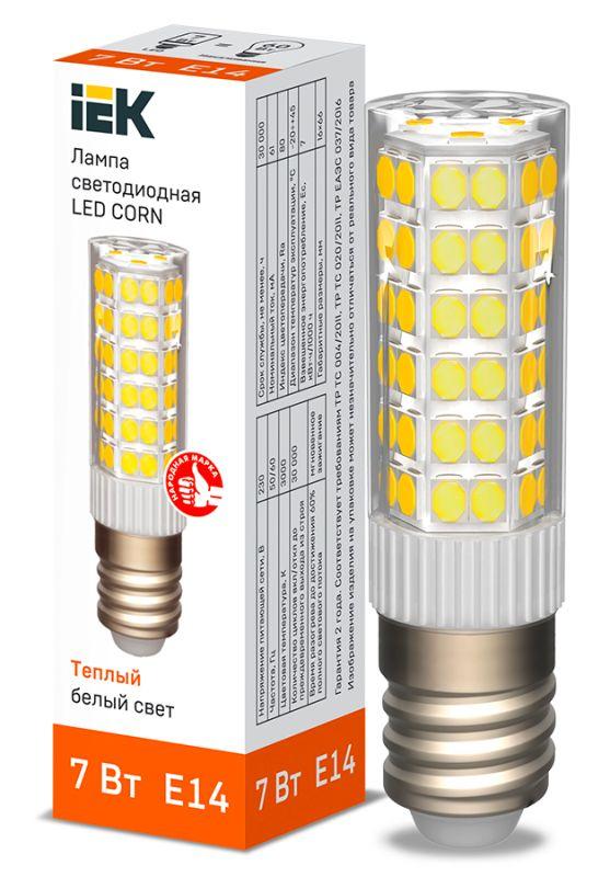 лампа светодиодная corn 7вт капсула 3000к e14 230в керамика iek lle-corn-7-230-30-e14 от BTSprom.by