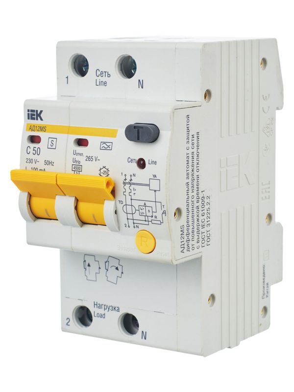  Выключатель автоматический дифференциального тока селективный 2п 50А 100мА тип A АД12MS KARAT IEK MAD123-2-050-C-100 фото в каталоге от BTSprom.by
