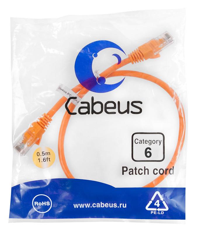 патч-корд u/utp кат.6 pc-utp-rj45-cat.6-0.5m-or 2xrj45/8p8c неэкранир. pvc 0.5м оранж. cabeus 8697c от BTSprom.by