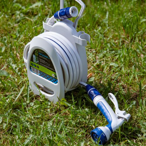  Катушка компактная с ручкой для переноса и хранения шланга + шланг 9.5мм (3/8)х10м с пистолетом-распылителем 7 реж. пластик. коннекторами (1/6) Green Apple Б0003110 фото в каталоге от BTSprom.by