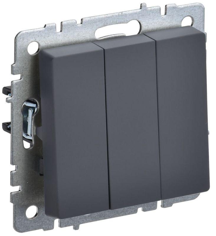 выключатель 3-кл. сп brite вс10-3-0-брг 10а механизм графит iek br-v30-0-10-k53 от BTSprom.by