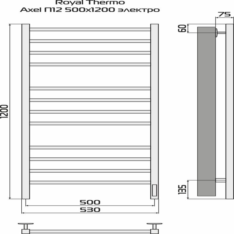  Полотенцесушитель Axel black П12 500х1200 электро встроен. диммер Royal Thermo НС-1433998 фото в каталоге от BTSprom.by