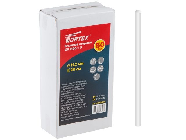 клеевые стержни wortex gs 1120-1 u  (pvc универсальный, 11,2*200мм, 50шт, коробка) (pvc универсальный) gs11201u0025 от BTSprom.by