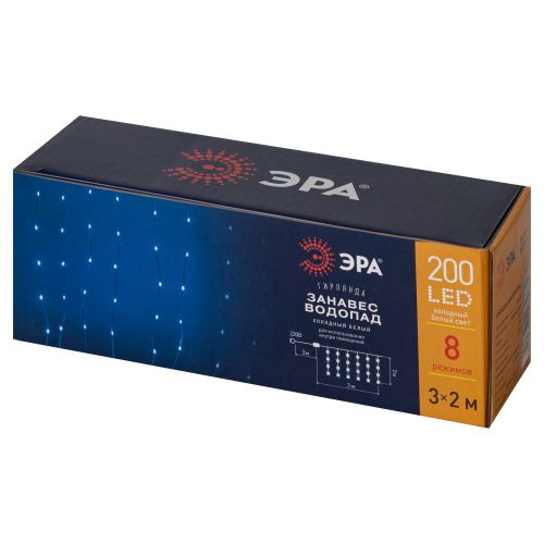  Гирлянда светодиодная "Занавес водопад" 3х2м 200LED холод. бел. IP20 ENIN-200WD Эра Б0060417 фото в каталоге от BTSprom.by