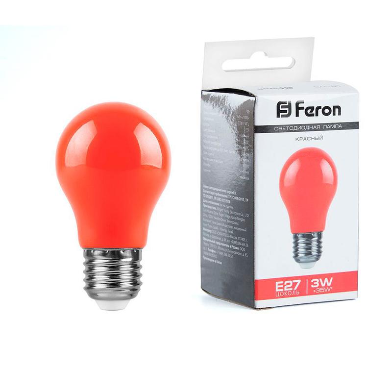 лампа светодиодная 3вт 230в e27 a50 lb-375 матов. красн. feron 25924 от BTSprom.by