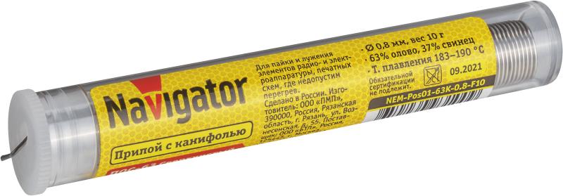 припой 93 100 nem-pos01-63k-0.8-f10 (пос-63; колба; 0.8мм; 10 г) navigator 93100 от BTSprom.by