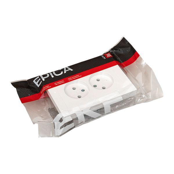  Розетка 2-м СП Эпика 16А без заземл. без защ. шторок с рамкой механизм бел. EKF UP1-SOW-200 фото в каталоге от BTSprom.by