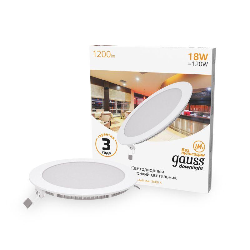 светильник светодиодный slim 18вт 3000к ip20 1200лм 220-240в дво круг бел. gauss 939111118 от BTSprom.by