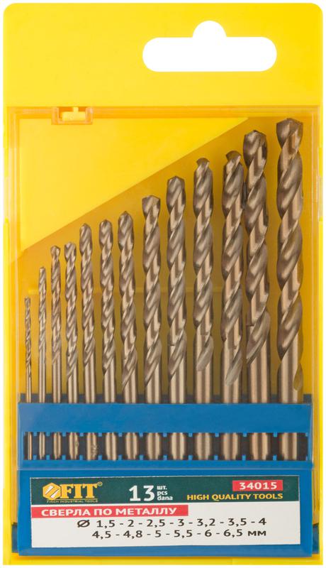  Набор сверл HSS по металлу с добавкой кобальта 5% 13шт ( 1.5-2-2.5-3-3.2-3.5-4-4.5-48-5-5.5-6-6.5мм) FIT 34015 фото в каталоге от BTSprom.by