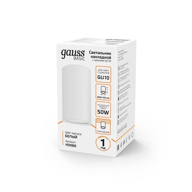  Светильник Basic накладной под лампу GU10 бел. GAUSS HD060 фото в каталоге от BTSprom.by