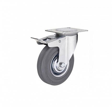 колесо аппаратное поворотное п/п обод резина сер. подшипник скольжения площадка d75 с тормозом tech-krep/zitar 148496 от BTSprom.by