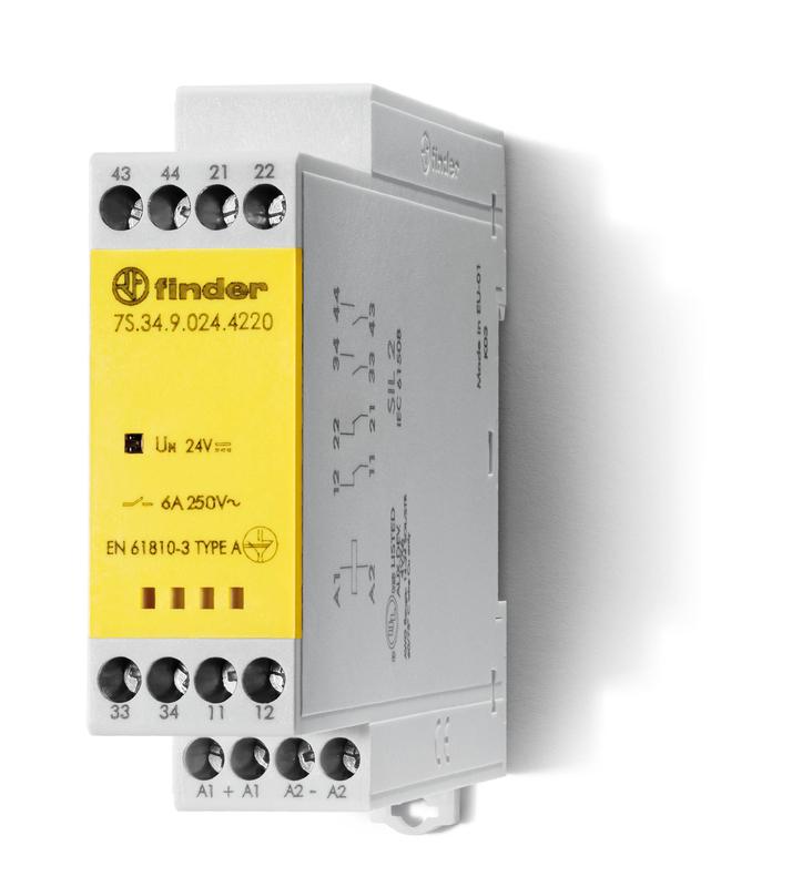 реле безопасности модульное электромеханич. (реле с принудительным управлением контактами) 3no+1nc 6а agsno2 230в ac винт. клеммы 22.5мм ip54 finder 7s3482304310 от BTSprom.by