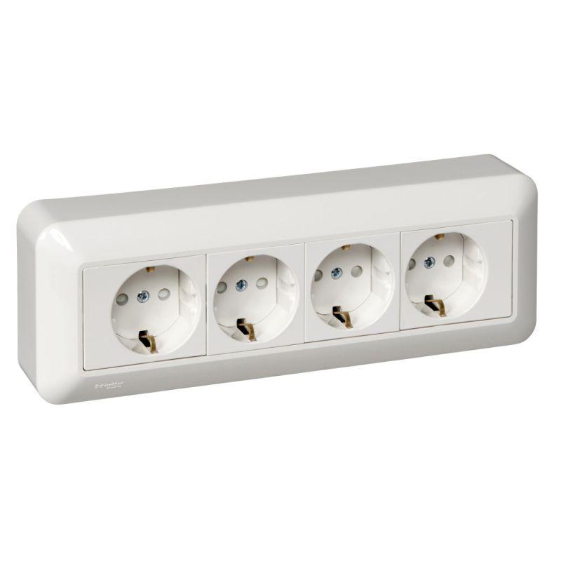  Розетка 4-м ОП Blanca / Прима 16А IP20 250В с заземл. защ. шторки с монтажн. пластиной (опт. упак.) бел. SE RA16-411M-B фото в каталоге от BTSprom.by