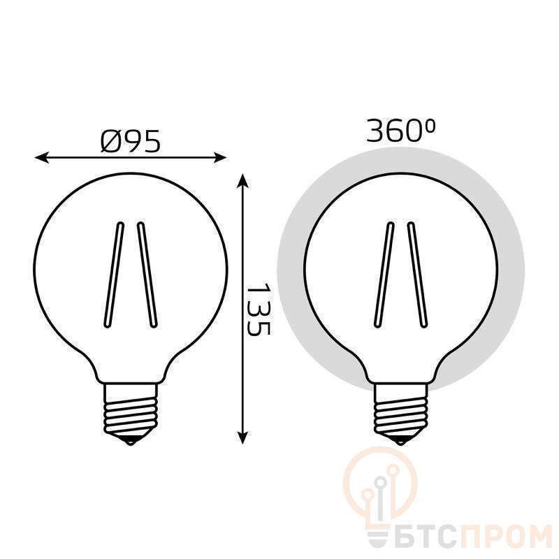 лампа светодиодная филаментная black filament 8вт g95 шар золотая 2400к тепл. бел. e27 740лм gauss 105802008 от BTSprom.by