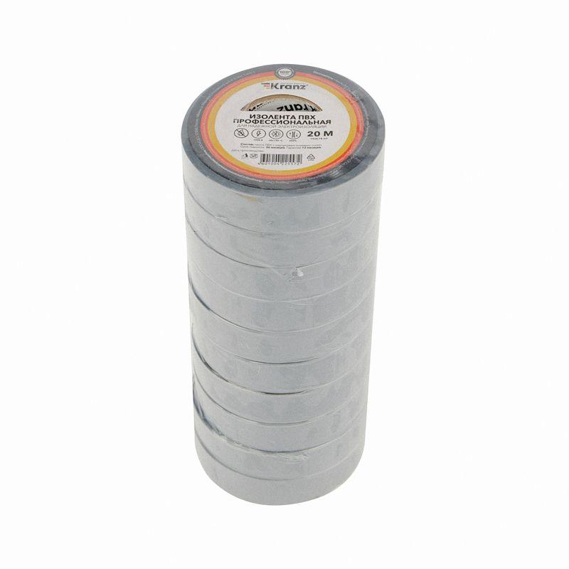  Изолента ПВХ профессиональная 0.18х19мм 20м сер. Kranz KR-09-2808 фото в каталоге от BTSprom.by