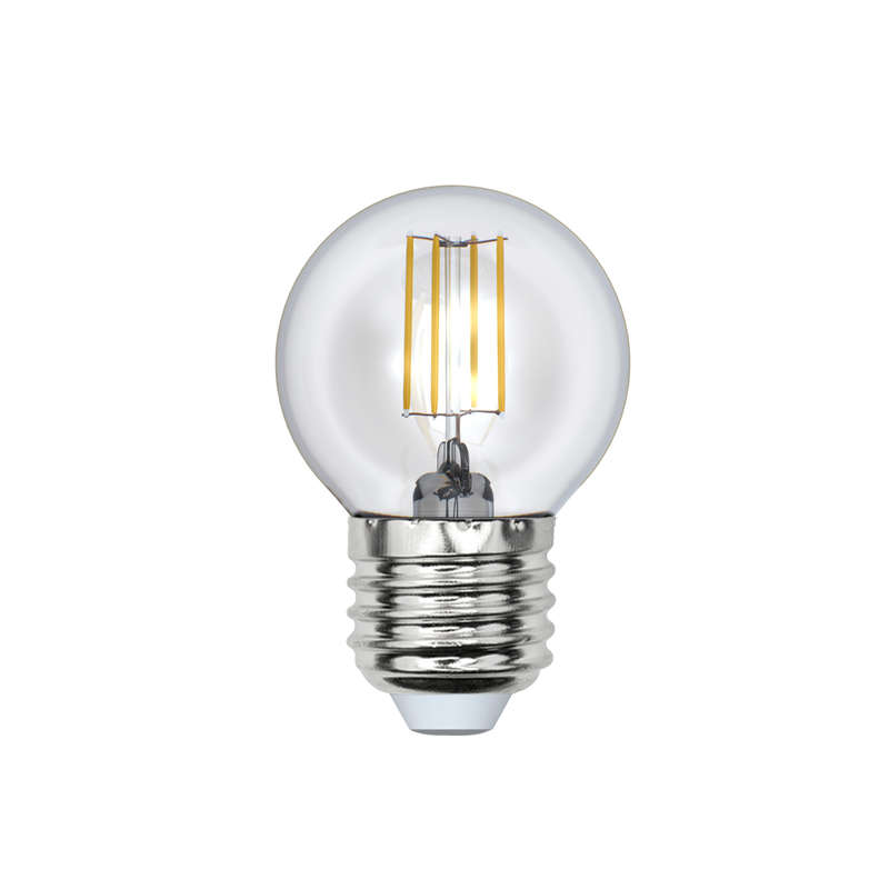 лампа светодиодная led-g45-5w/ww/e27/cl/dim gla01tr форма "шар" прозр. air свет теплый бел. 3000к диммир. упак. картон uniel ul-00002868 от BTSprom.by