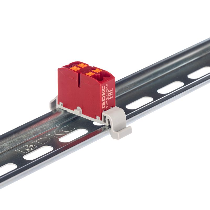 блок распределительный с горизонт. адаптером на рейку шир. 35мм зажим push-in 4 точки подключения 2.5кв.мм красн. dkc dtp1-004-04spur-h от BTSprom.by