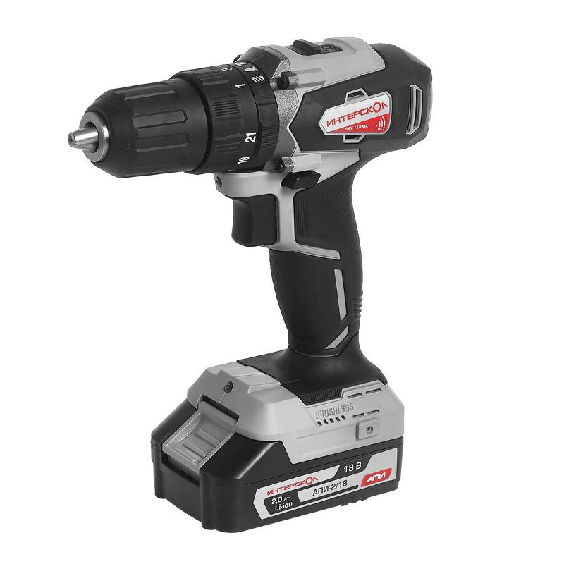 дрель-шуруповерт аккумуляторная ударная бесщеточная дау-13/18вк 45 li-ion апи (кейс 2 аккум. 1.5а.ч зу) интерскол 573.1.2.70 от BTSprom.by