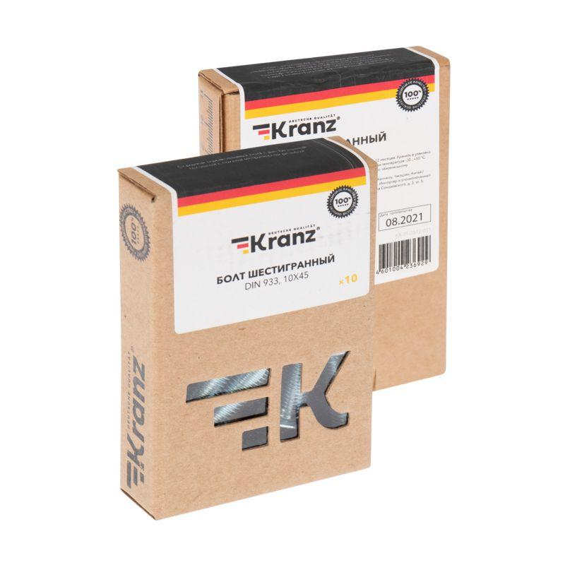  Болт с шестигранной головкой 10х45 DIN 933 (уп.10шт) Kranz KR-01-3512-051 фото в каталоге от BTSprom.by