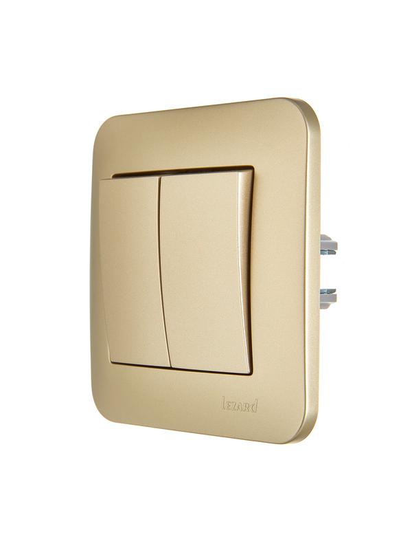  Выключатель 2-кл. 1п СП ASTI 10А IP20 в сборе золото. LEZARD 7081-3636-101 фото в каталоге от BTSprom.by