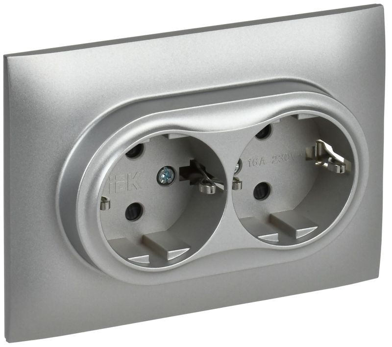 розетка 2-м skandy 16а с заземл. защ. шторки в сборе sk-r07s серебр. iek sk-r24-16-k23-f от BTSprom.by
