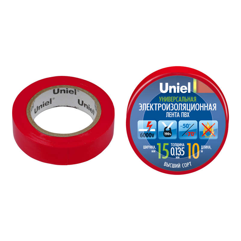 лента изоляционная 0.135х15мм 10м uit-135p 10/15/01 red красн. uniel 04513 от BTSprom.by