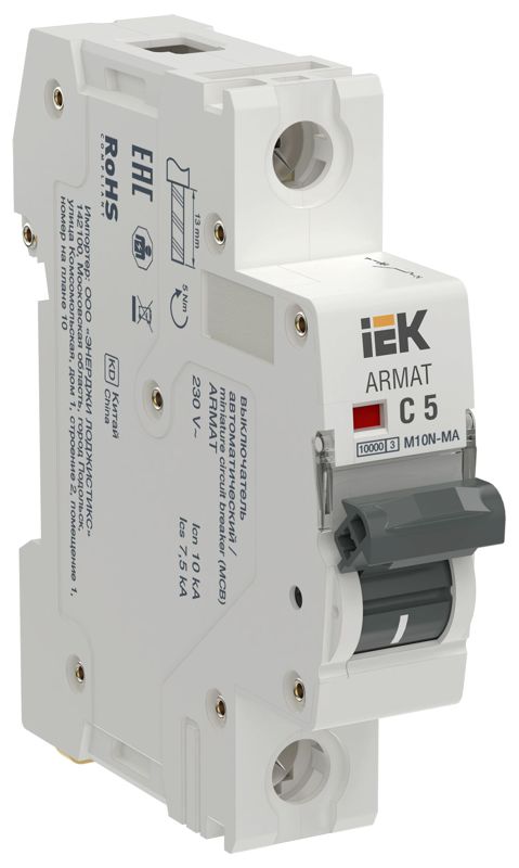 выключатель автоматический модульный 1п c 5а m10n-ma без тепл. расцеп. armat iek ar-m10n-ma-1-c005 от BTSprom.by
