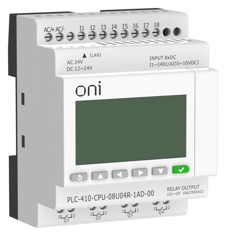модуль цпу плк 410 4 di 4 ui (0-10 в/di) 4 ro 12в-24в dc или 24в ac с ethernet портом с экраном oni plc-410-cpu-08u04r-1ad-00 от BTSprom.by