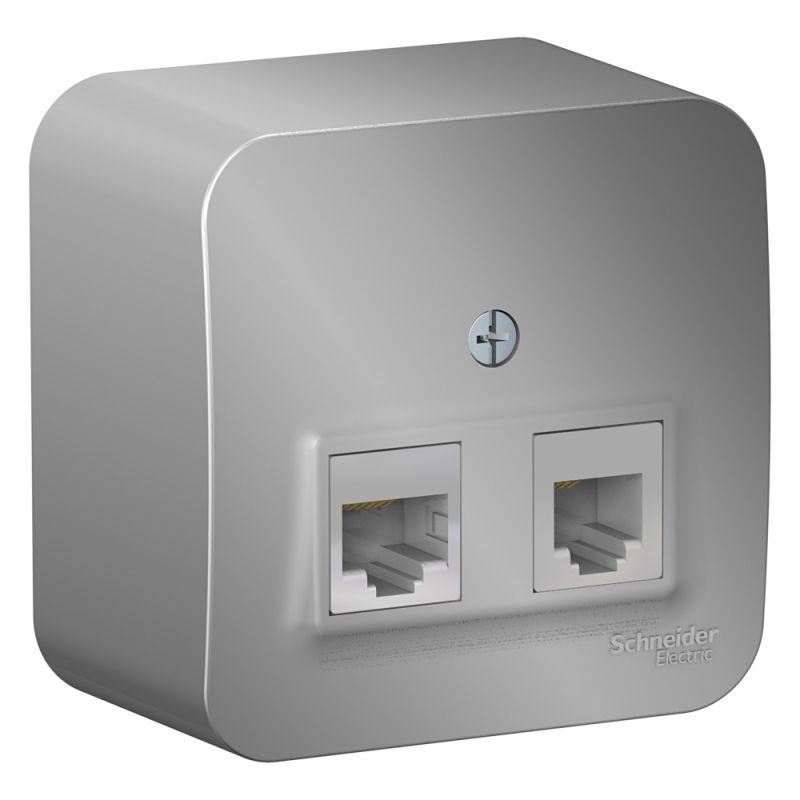 розетка компьютерная + телефонная 2-м оп blanca rj45 кат.5e + rj11 с изолир. пластиной алюм. se blnia045113 от BTSprom.by