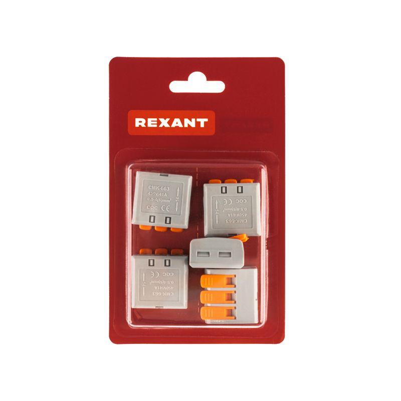  Клемма универсальная СМК 222-613/221-613 3-проводная 0.5-4/6кв.мм сер. (блист.5шт) Rexant 07-5271-5 фото в каталоге от BTSprom.by