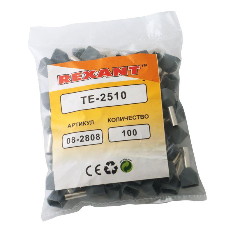  Наконечник штыревой втулочный изол. (НШВИ F-10мм) 2х2.5кв.мм (ТЕ-2510) сер. (уп.100шт) Rexant 08-2808 фото в каталоге от BTSprom.by