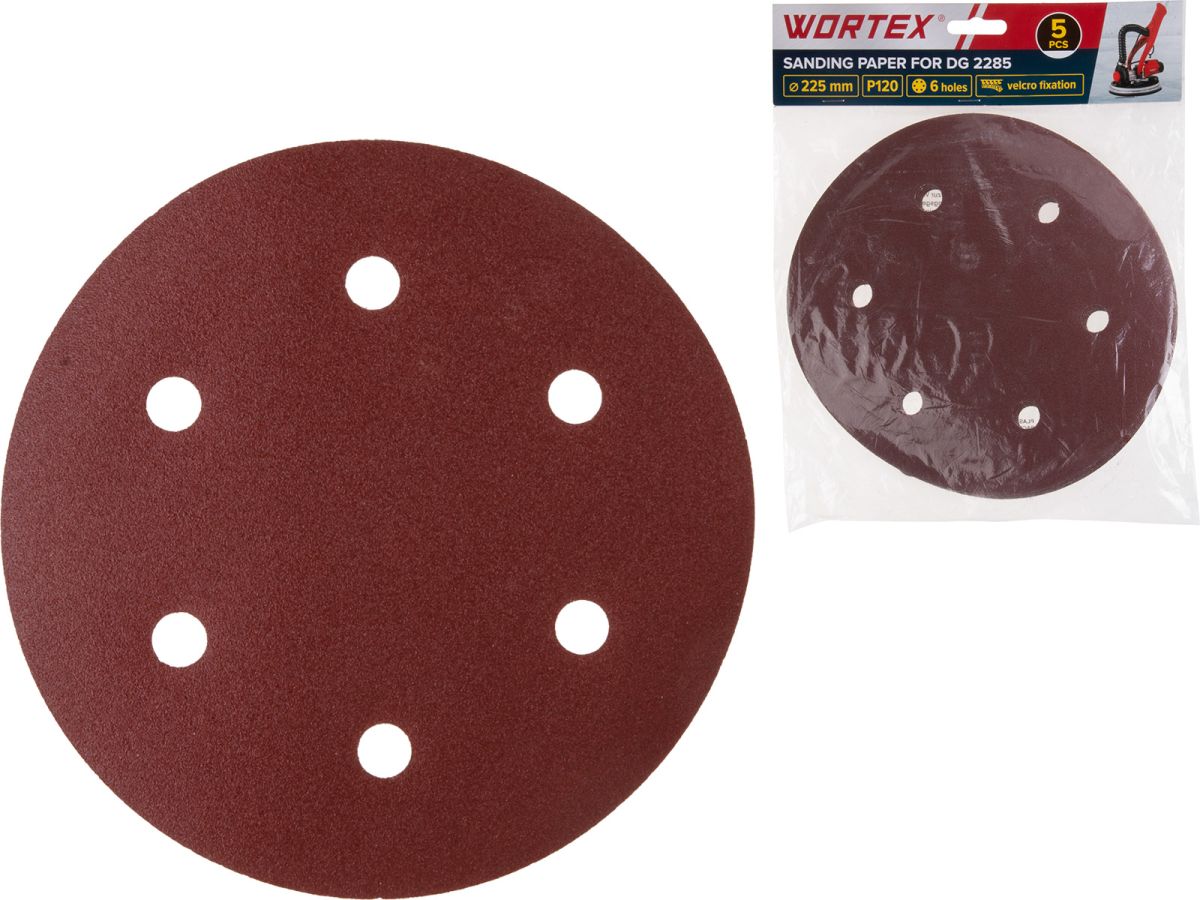 шлифлист 225 мм р120 самосцепл. 6 отв. 5 шт. wortex для dg 2285 1304562 от BTSprom.by