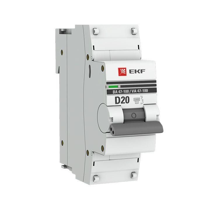 выключатель автоматический модульный 1п d 20а 10ка ва 47-100 proxima ekf mcb47100-1-20d-pro от BTSprom.by