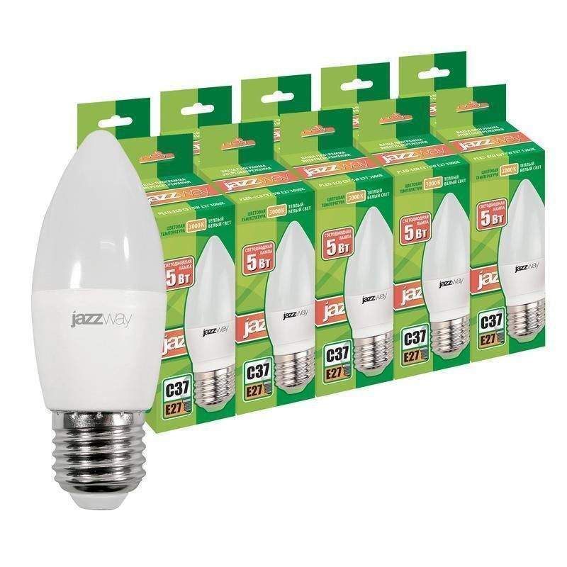 лампа светодиодная pled-eco 5вт c37 свеча 3000к тепл. бел. e27 400лм 230в 50гц (уп.10шт) jazzway 2856586 от BTSprom.by