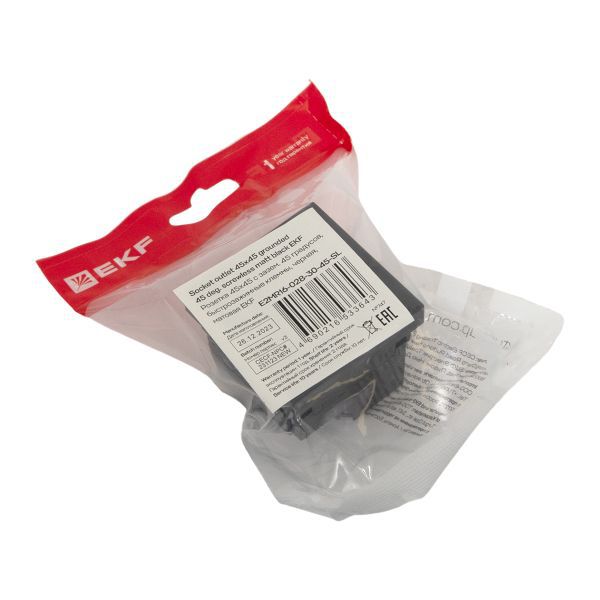  Розетка 45х45 45град. с заземл. быстрозажимные клеммы черн. матов. EKF E2MR16-028-30-45-SL фото в каталоге от BTSprom.by