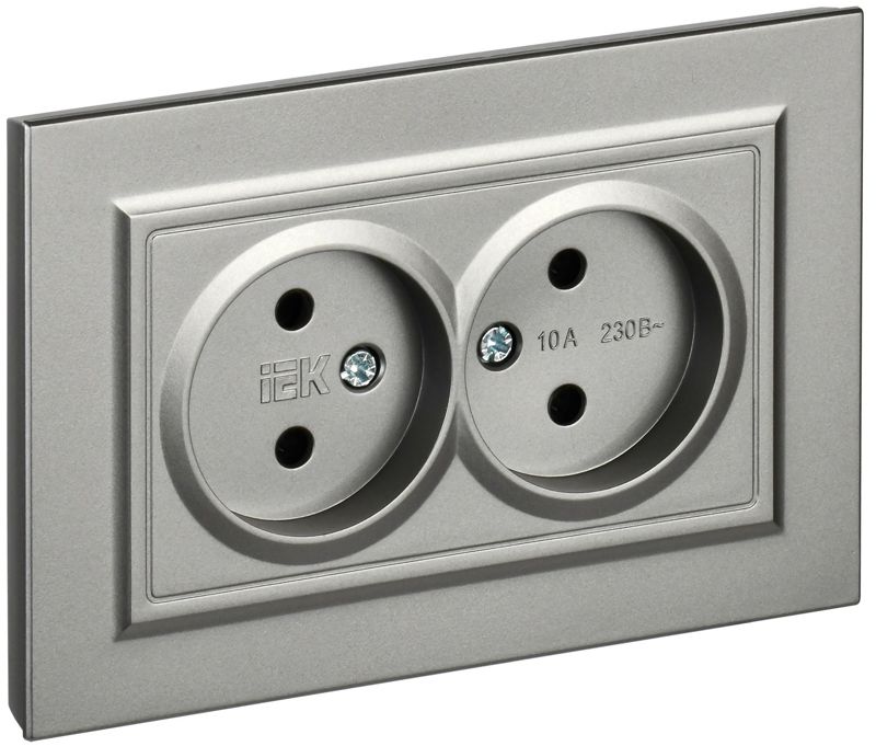 розетка 2-м сп brite рс12-2-брс 10а в сборе без заземл. без защ. шторок сталь iek br-r20-10-k46-f от BTSprom.by
