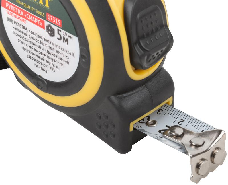  Рулетка Смарт 5мх19мм калибр. лента; нейлон. покрытие; магн. крючок; прорезиненный корпус FIT 17315 фото в каталоге от BTSprom.by